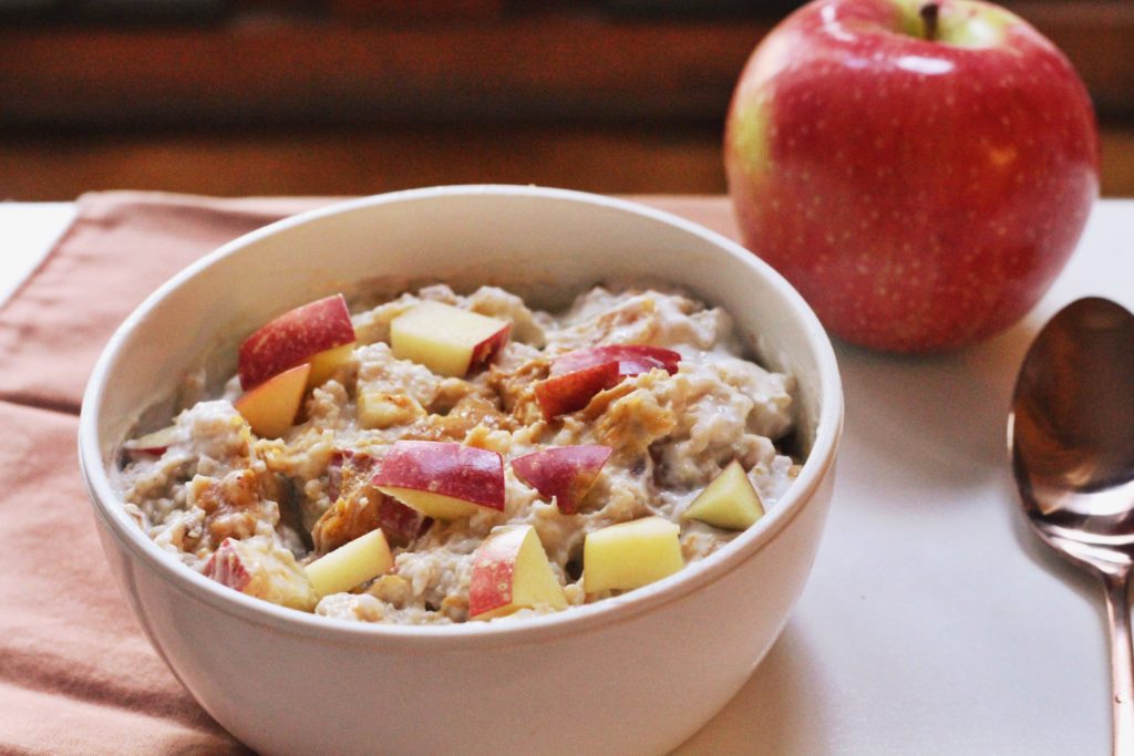 Creamy Apple Peanut Butter Oatmeal - The Basic Peach